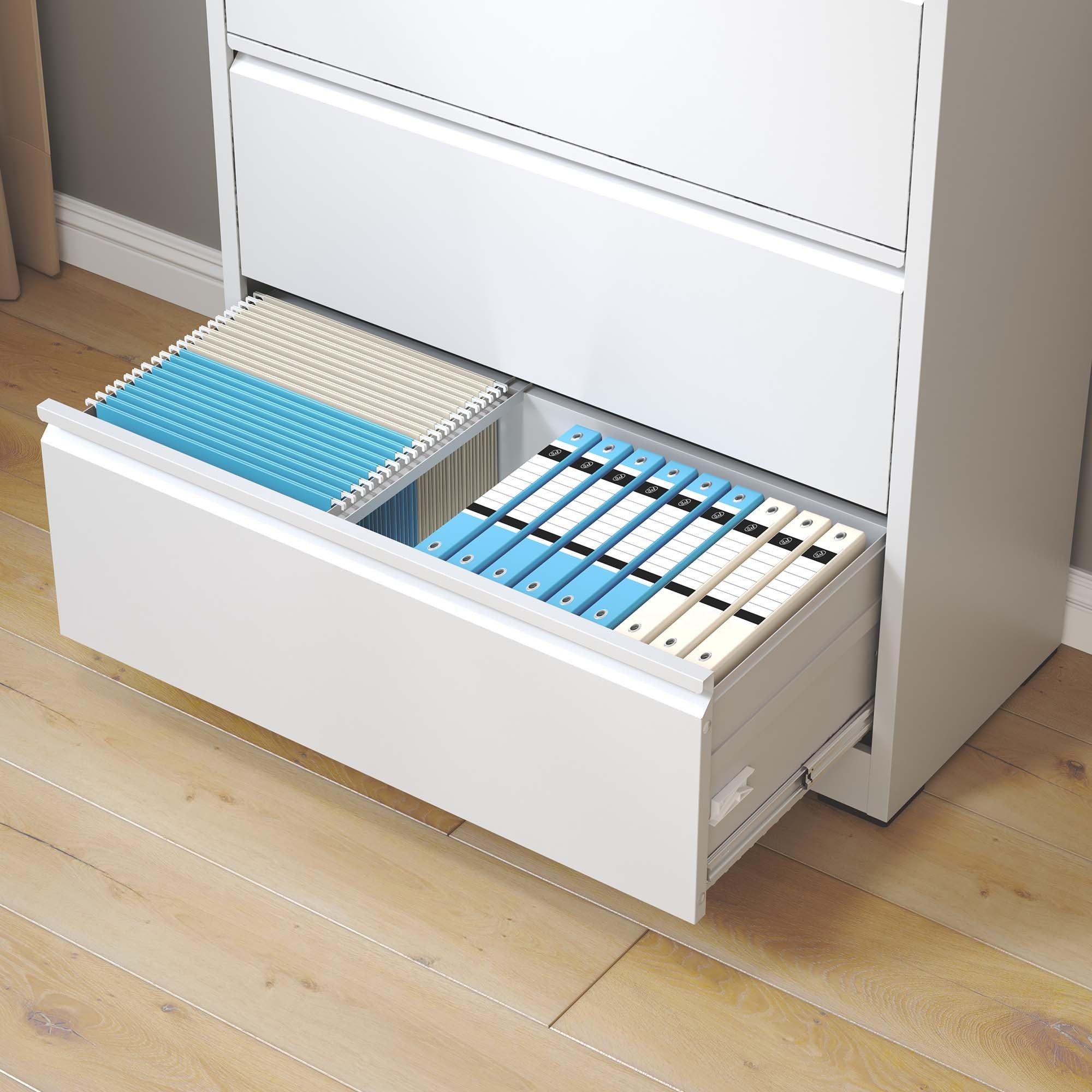 5 Drawer Metal Lateral File Cabinet , White Filing Cabinet with Lock, Lockable File Cabinet for Home Office, Locking Metal Fi