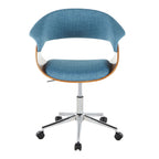 Mid-Century Modern Office Chair in Chrome Metal, Walnut Wood and Blue Fabric | Premium Home Decor - Grand Goldman