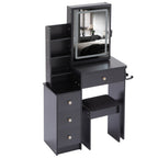 29.2' Small Size Left Bedside Cabinet Vanity Table + Cushioned Stool, 2 AC+2 USB Power Station, Hair dryer bracket, Extra Large Touch Control Sliding LED Mirror, Tri-color Switching, Brightness Adjust - Grand Goldman Shop
