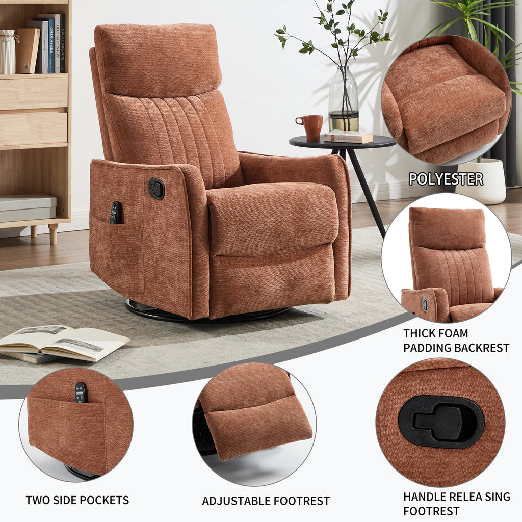 Orange Heat Massage Manual Recliner Chair with Rocker and Swivel in Fabric for Living Room - Grand Goldman Shop