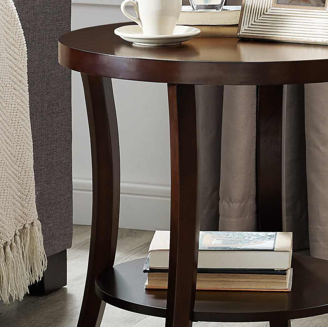 Perth Contemporary Round Shelf End Table, Espresso - Grand Goldman Shop