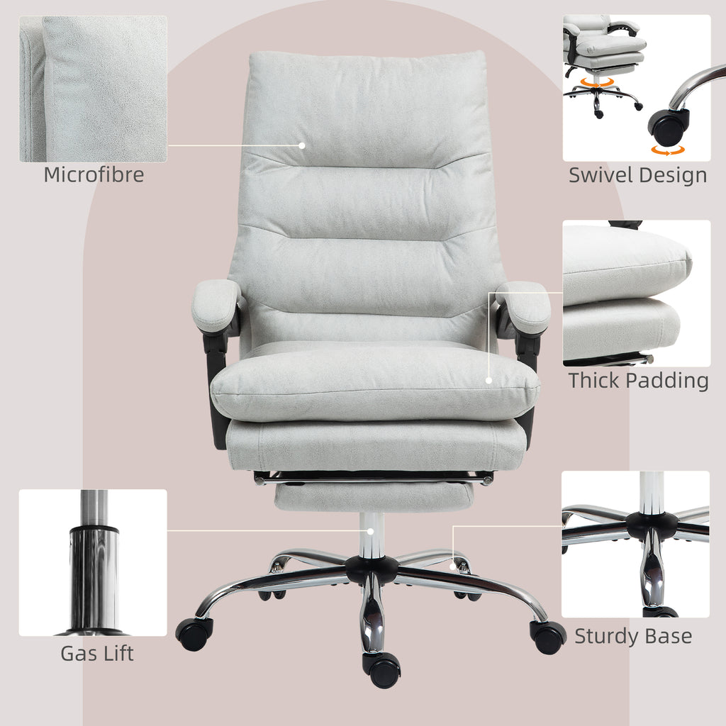Microfibre Massage Office Chair, Heated Reclining Chair with Footrest,  Light Gray | Premium Home Decor - Grand Goldman