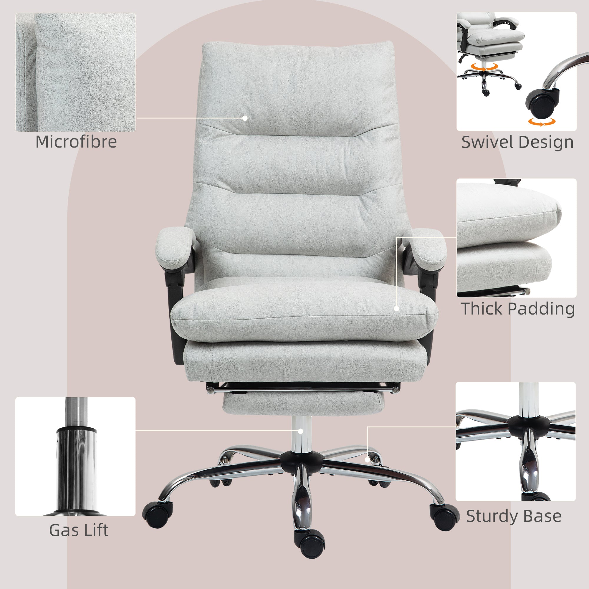 Microfibre Massage Office Chair, Heated Reclining Chair with Footrest,  Light Gray | Premium Home Decor - Grand Goldman