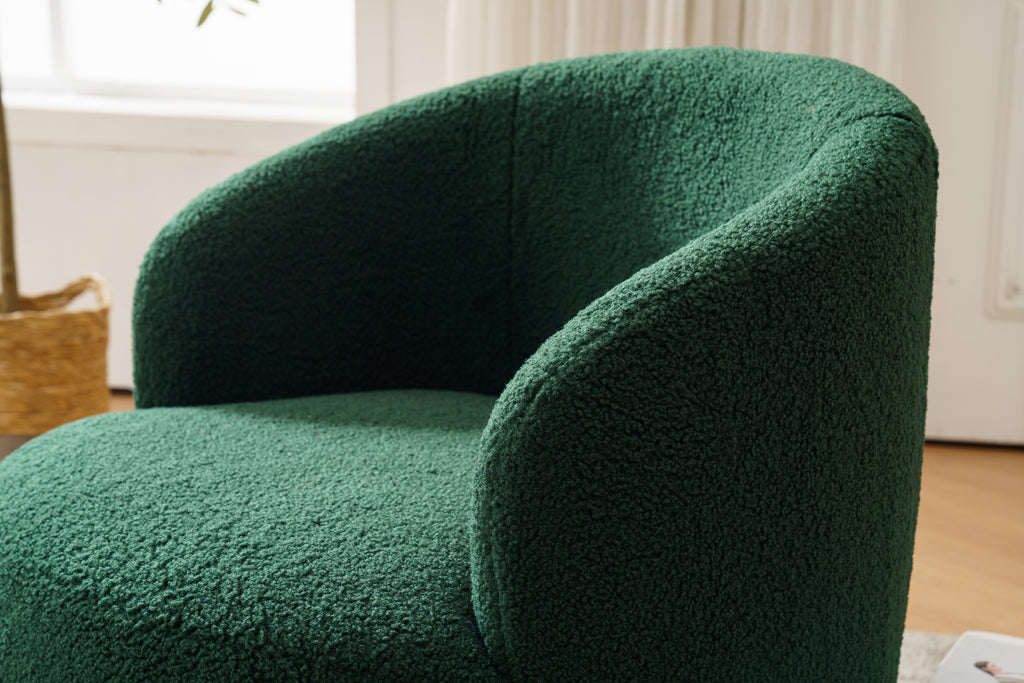 Teddy Fabric Swivel Accent Armchair Barrel Chair With Black Powder Coating Metal Ring,Dark Green - Grand Goldman Shop