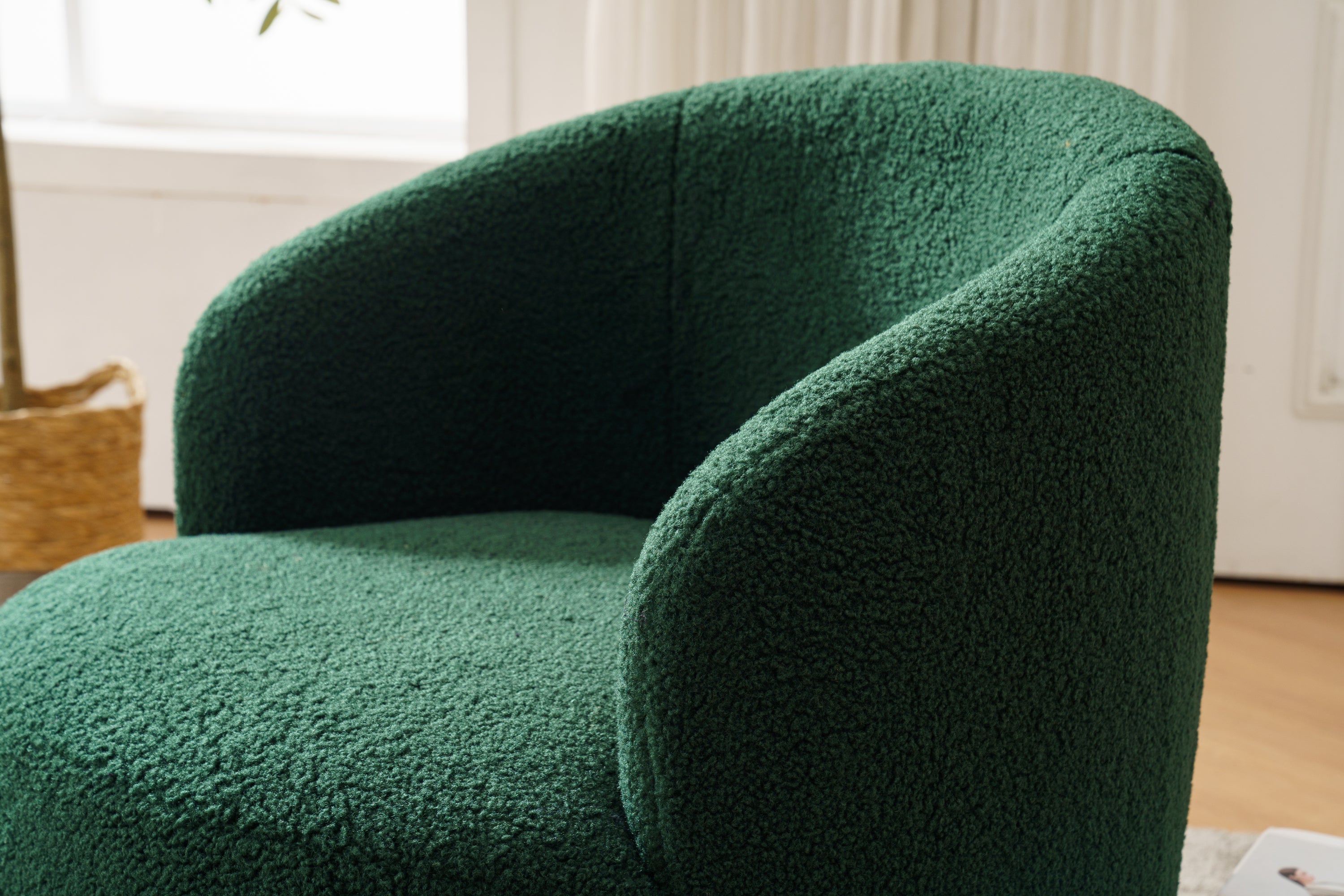 Teddy Fabric Swivel Accent Armchair Barrel Chair With Black Powder Coating Metal Ring,Dark Green - Grand Goldman Shop