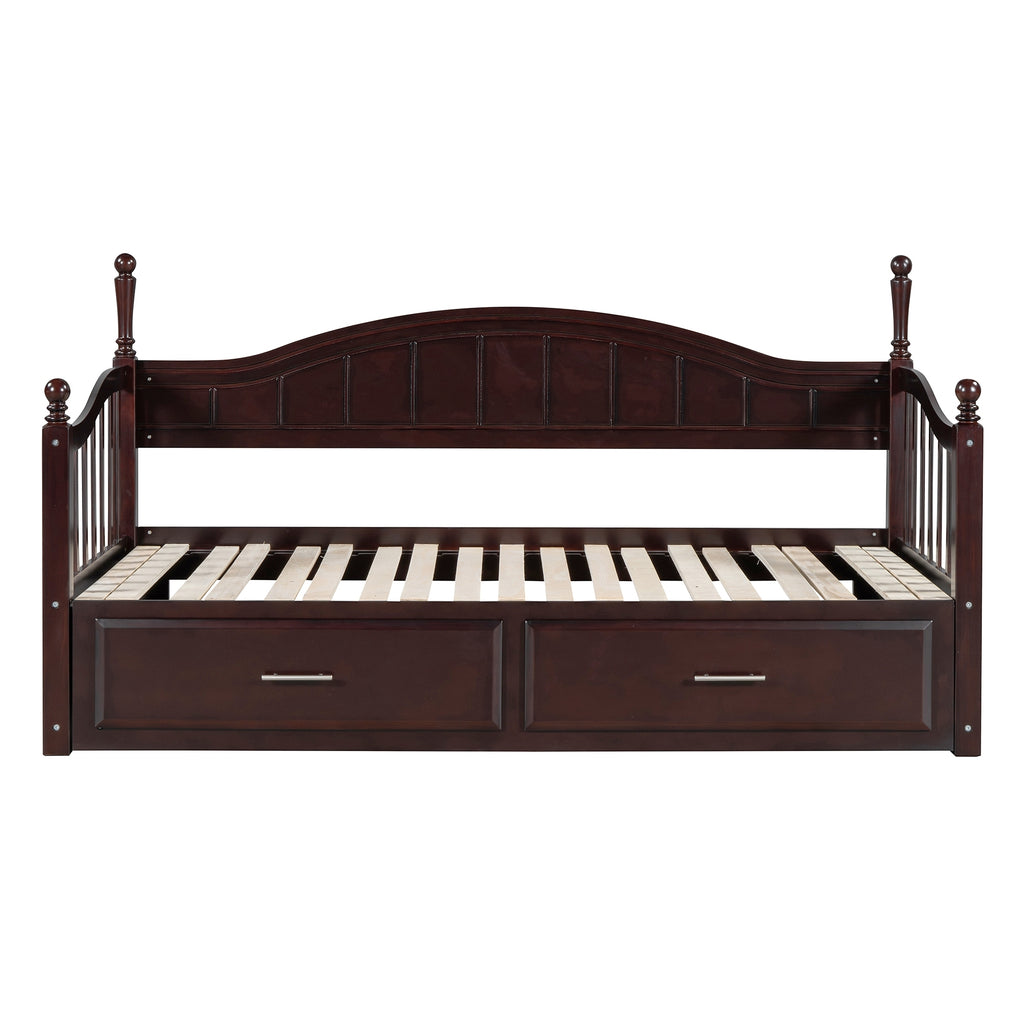 Wooden Twin Size Daybed with Twin Size Trundle, Extendable Daybed with Two Storage Drawers, Espresso(Expected Arrival Time:9.12) - Grand Goldman Shop