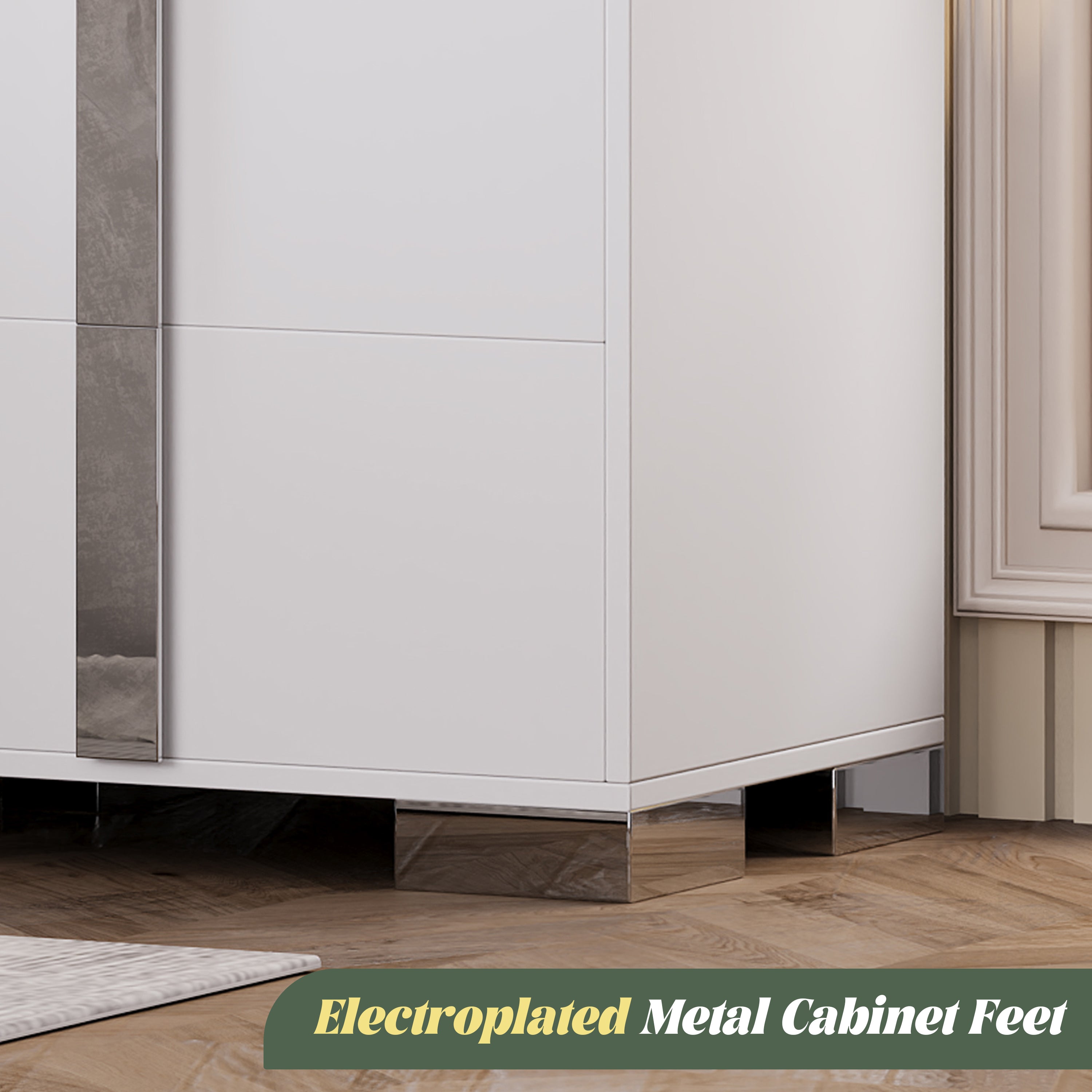 Modern End Table with Drawers, Elegant Nightstand with Metal Foot,Wood Bedside Table with Mirrored Metal Handles,Sofa Side End Table for Bedroom Living Room Office,White - Grand Goldman Shop