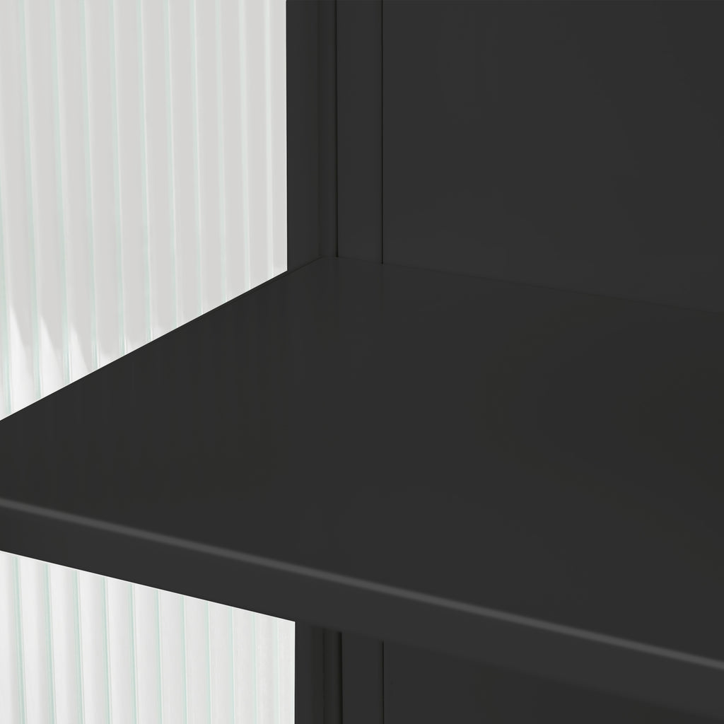 23.62'Glass Doors Modern Two-door Wall Cabinet with Featuring Two-tier Enclosed Storage, an Open Shelf, and Towel Rack, for Entryway Living Room Bathroom Dining Room,Black - Grand Goldman Shop