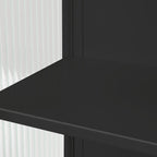 23.62'Glass Doors Modern Two-door Wall Cabinet with Featuring Two-tier Enclosed Storage, an Open Shelf, and Towel Rack, for Entryway Living Room Bathroom Dining Room,Black - Grand Goldman Shop