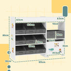 Qaba Toy Storage Organizer with 6 Shelves and 11 Fabric Bins, Moveable Cabinet and 3 Stickers, Toy Organizer for Nursery, Pla