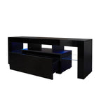 Black TV Stand with LED RGB Lights,Flat Screen TV Cabinet, Gaming Consoles - in Lounge Room, Living Room and Bedroom(Black) - Grand Goldman Shop