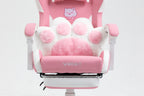 Cat Ears Pink Gaming Chair - Pink PU Leather Ergonomic Reclining Office Chair with Footrest, 310lb Capacity, 6-Position Recli
