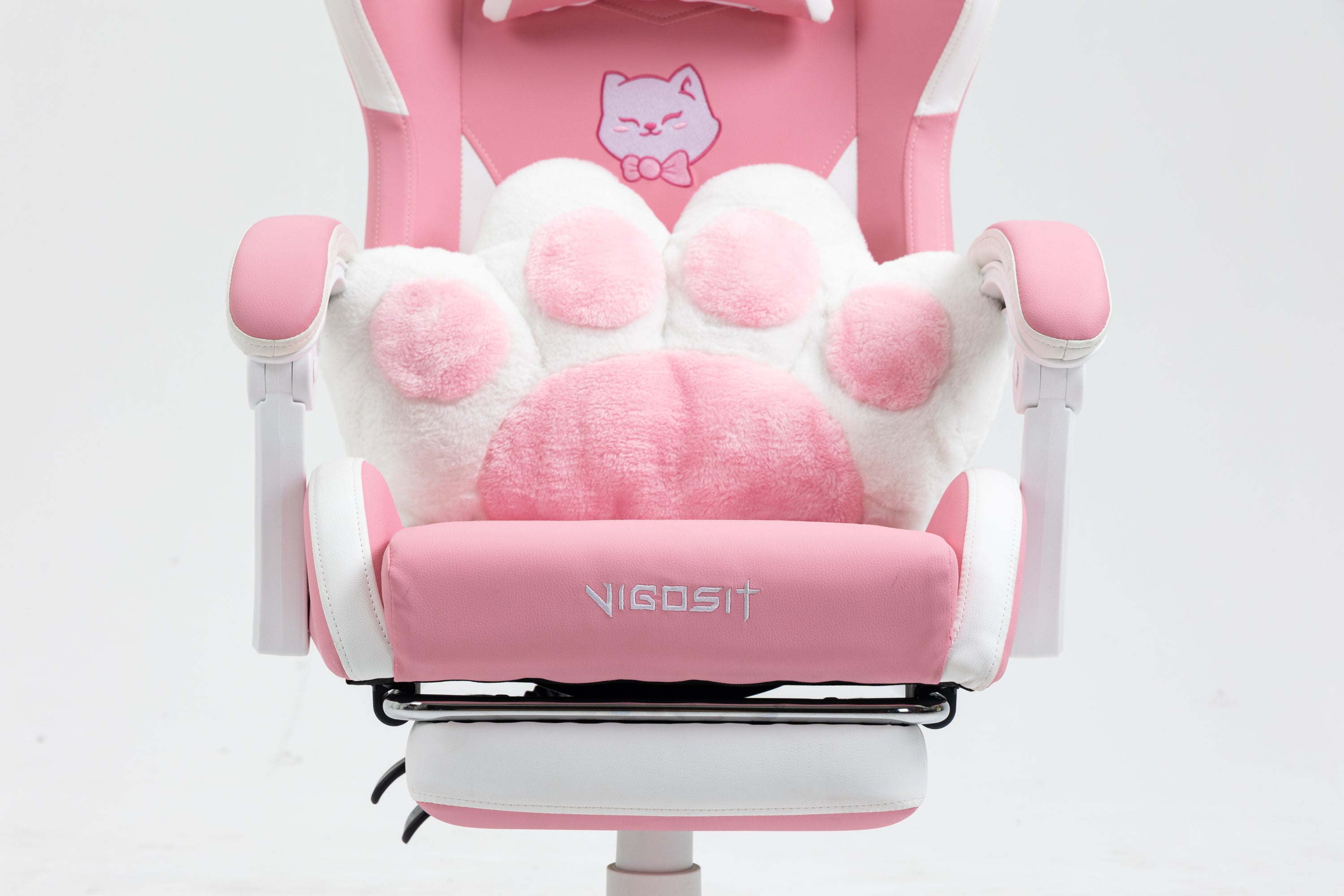 Cat Ears Pink Gaming Chair - Pink PU Leather Ergonomic Reclining Office Chair with Footrest, 310lb Capacity, 6-Position Recli