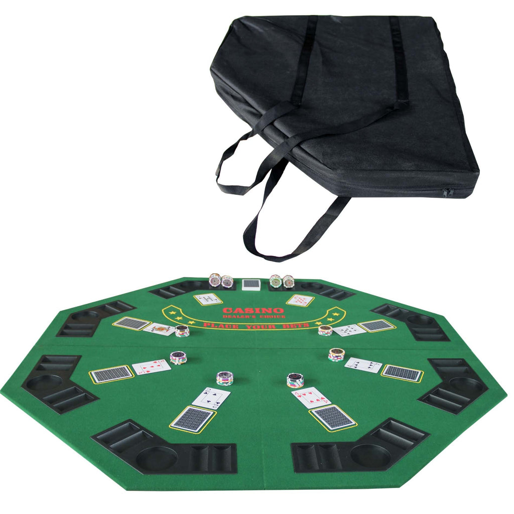 INO Design 48' Folding Poker Tabletop for 8-Player Texas Holdem Octagon Casino Game Portable Layout Mat Green | Premium Home 