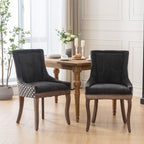 A&A Furniture, Ultra Side Dining Chair, Thickened fabric chairs with neutrally toned solid wood legs, Bronze nail head, Set of 2, Blue - Grand Goldman Shop