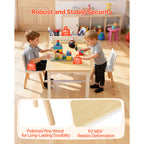 Kids Art Table and Chair Set, Toddler Craft Table with 3 Tiers Storage Cabinet, Wooden Kids Activity Play Desk with 2 Chairs,