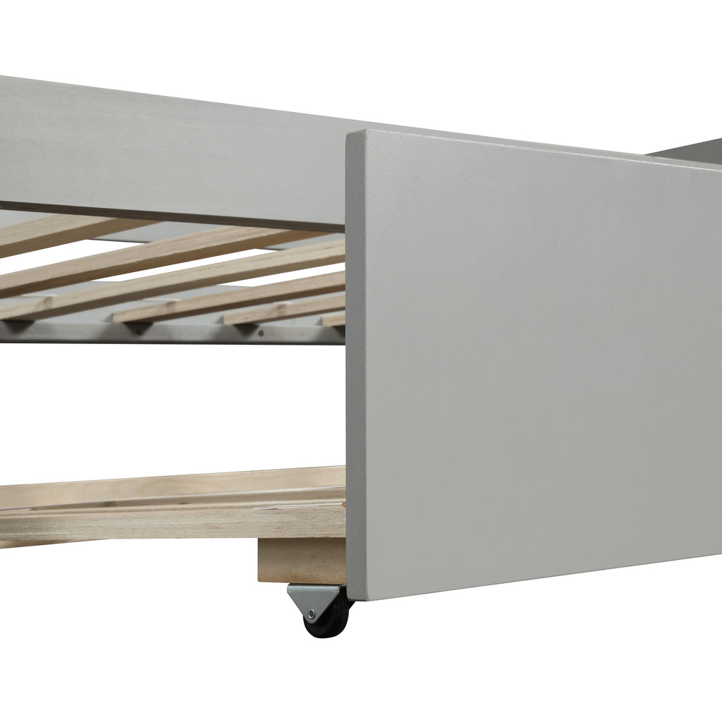Gray Twin Daybed with Trundle Frame Set, Pine Wood and MDF, 76''L x 41.7''W x 25.9''H - Grand Goldman Shop
