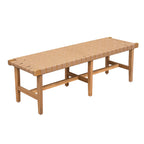 Stylish Acacia Wood Bedroom Bench with Woven PU Leather Seat in Warm Teak Tone, Natural Finish - Grand Goldman Shop