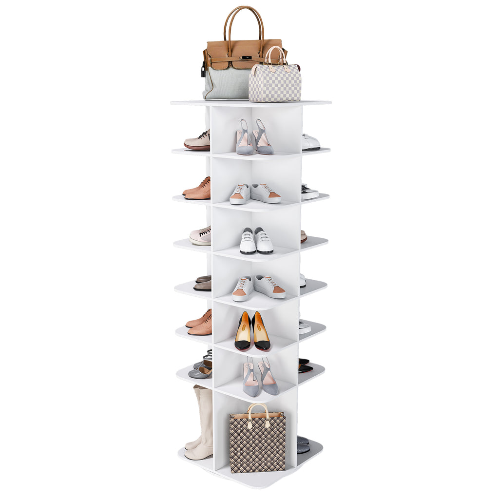 7-Tier Square Rotating Shoe Rack Tower with 360° Spinning Organizer, White - Grand Goldman Shop