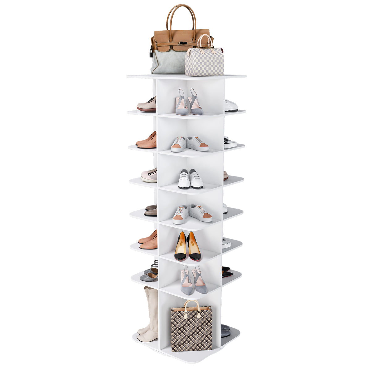 7-Tier Square Rotating Shoe Rack Tower with 360° Spinning Organizer, White - Grand Goldman Shop