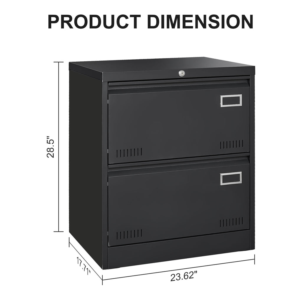Modern Black Metal 2 Drawer Lateral File Cabinet with Lock for Home Office Use | Premium Home Decor - Grand Goldman