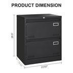 Modern Black Metal 2 Drawer Lateral File Cabinet with Lock for Home Office Use | Premium Home Decor - Grand Goldman
