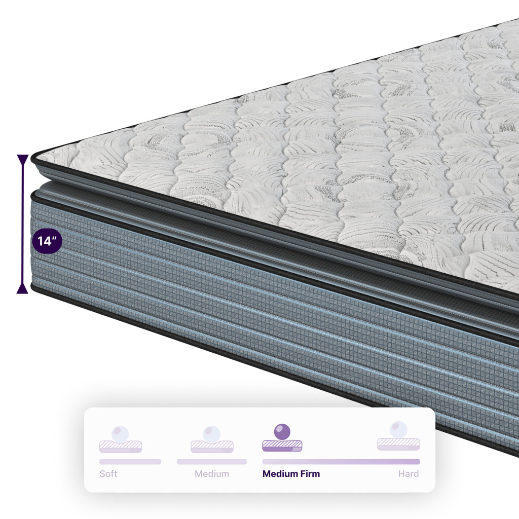 NapQueen Isabella 14 Inch King Hybrid Pillow Top Mattress in Grey+White with Foam+Spring Construction, CertiPUR-US Certified, Made in USA - Grand Goldman Shop