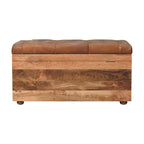 Solid Wood Buffalo Hide Oak-ish Storage Trunk, Leather Upholstered, Brown and Tan - Grand Goldman Shop