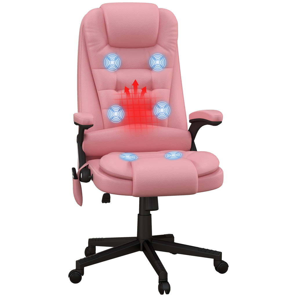 HOMCOM High Back Vibration Massage Office Chair with 6 Vibration Points, Heated Reclining PU Leather Computer Chair with Armr