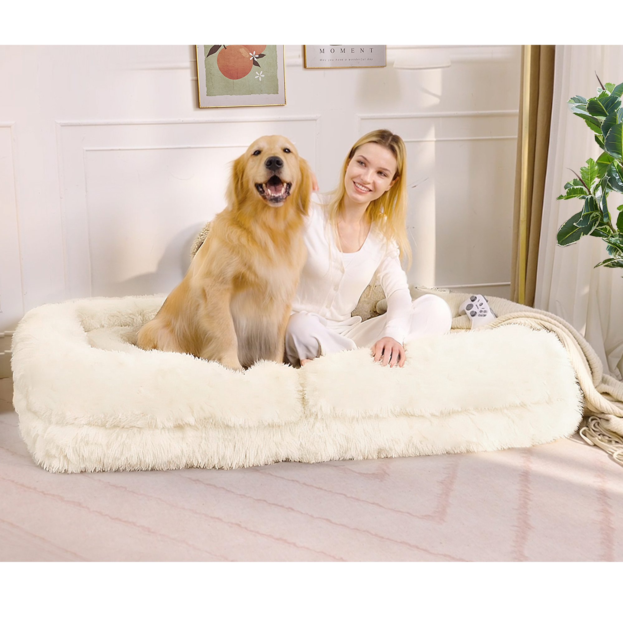 [NEW ARRIVED] [VIDEO PROVIDED] Human Dog Bed,Lazy Sofa,5-Position Adjustable Convertible,Floor Gaming Chair,bedroom, living room,Suitable for gaming, meditation,relaxation,Plush Fabric,Beige - Grand Goldman Shop