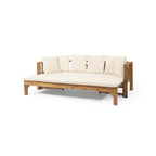 Outdoor Extendable Acacia Wood 3 Seater Sofa, Upholstered Cushion Couch, Daybed Sofa Chair, Spacious Seating Lounge Chair, Patio Daybed Sofa for Garden Yard - Grand Goldman Shop