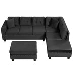 Modern Sectional Sofa with Storage Ottoman, L-Shape Couch with 2 Pillows and Cup Holders, Black Velvet, 105' - Grand Goldman Shop
