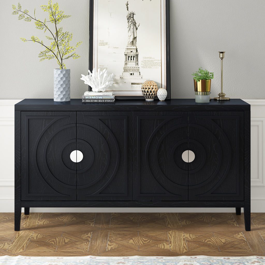TREXM Retro Sideboard door with Circular Groove Design Round Metal Door Handle for Entrance, Dinning Room, Living Room (Black) - Grand Goldman Shop