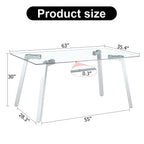 A modern minimalist rectangular glass dining table with tempered glass tabletop and silver metal legs, suitable for kitchens, restaurants, and living rooms,63'*35.4'*30' - Grand Goldman Shop