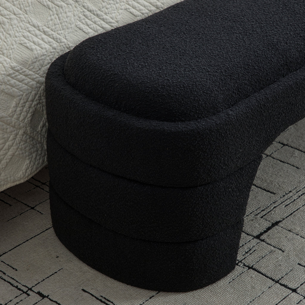 64.96'Wide Modern Upholstered Armless Upholstered Bedroom Benches End of Bed Bench for Entryway, Chenille Ottoman Foot Stool for Living Room and Bedroom, Entryway, Black Boucle - Grand Goldman Shop