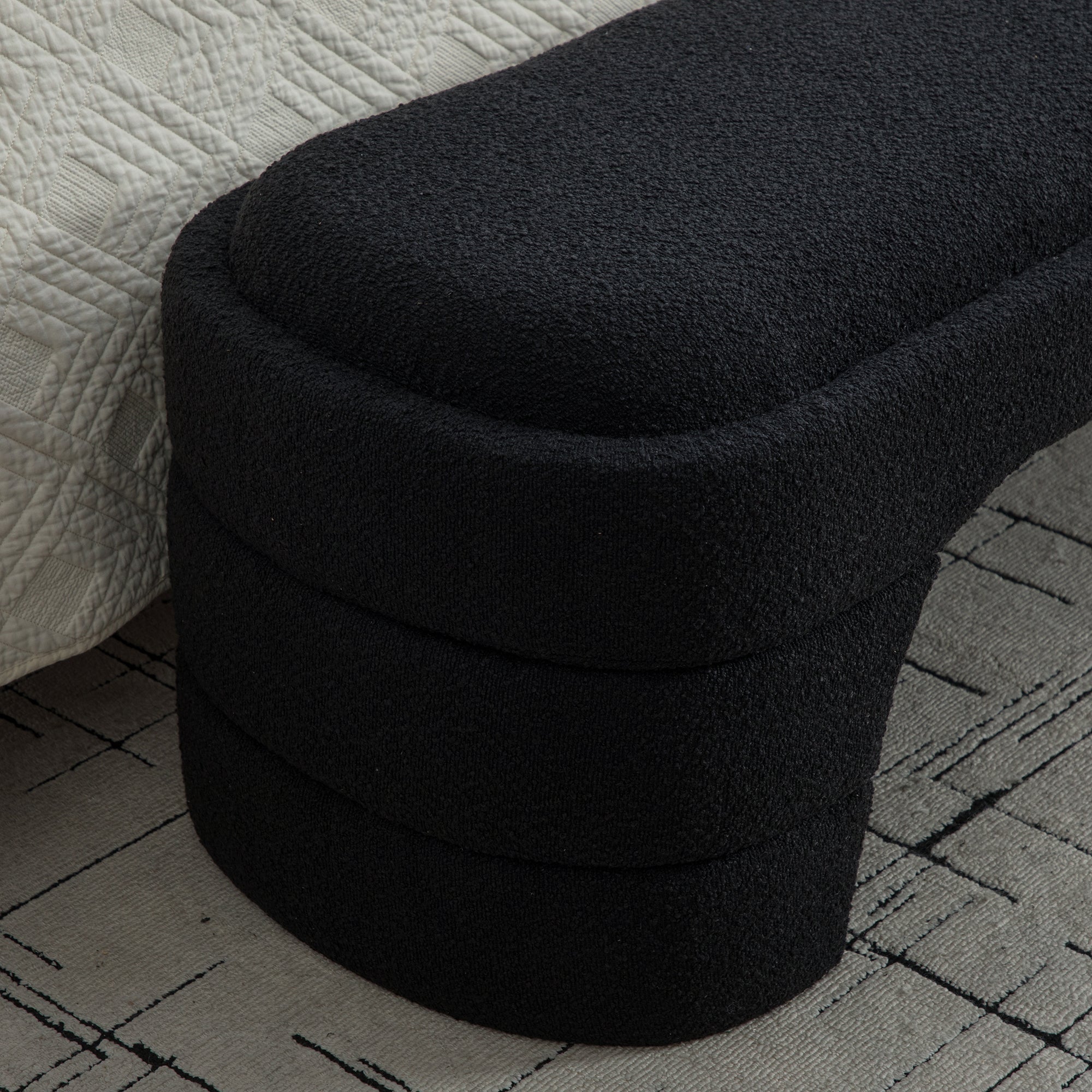 64.96'Wide Modern Upholstered Armless Upholstered Bedroom Benches End of Bed Bench for Entryway, Chenille Ottoman Foot Stool for Living Room and Bedroom, Entryway, Black Boucle - Grand Goldman Shop