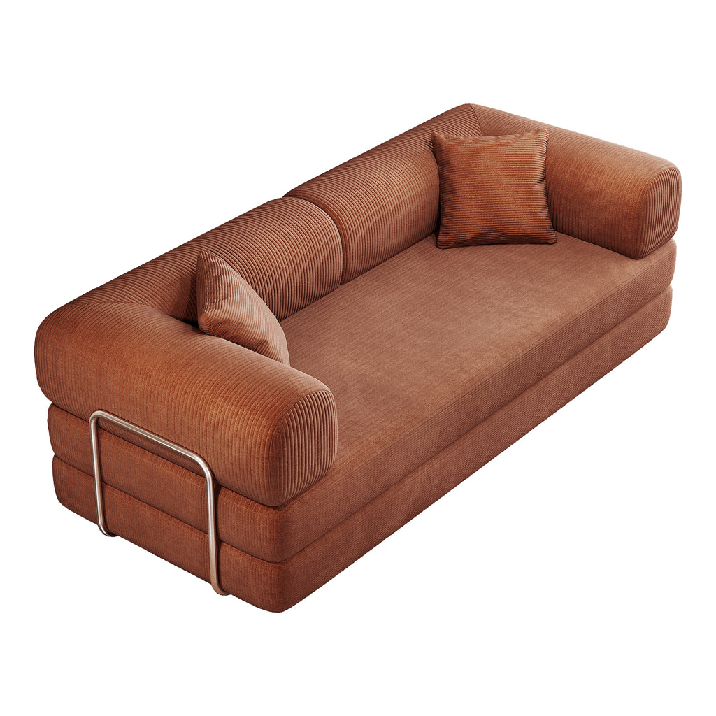78.8' Compression Sofa,Convertible Floor Sofa Bed-with Pillow Back Support Armrest,Comfy Futon Couch Sleeper Bed,Loveseats Boneless Modular Sectional Sofa,Corduroy fabric,for Living Room,Bedroom,Brown - Grand Goldman Shop