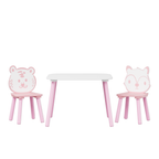 Kids Table and Chair Set, 3-Piece Wooden Toddler Desk with Animal Backrest, Activity Table for Drawing, Learning,Playroom or 