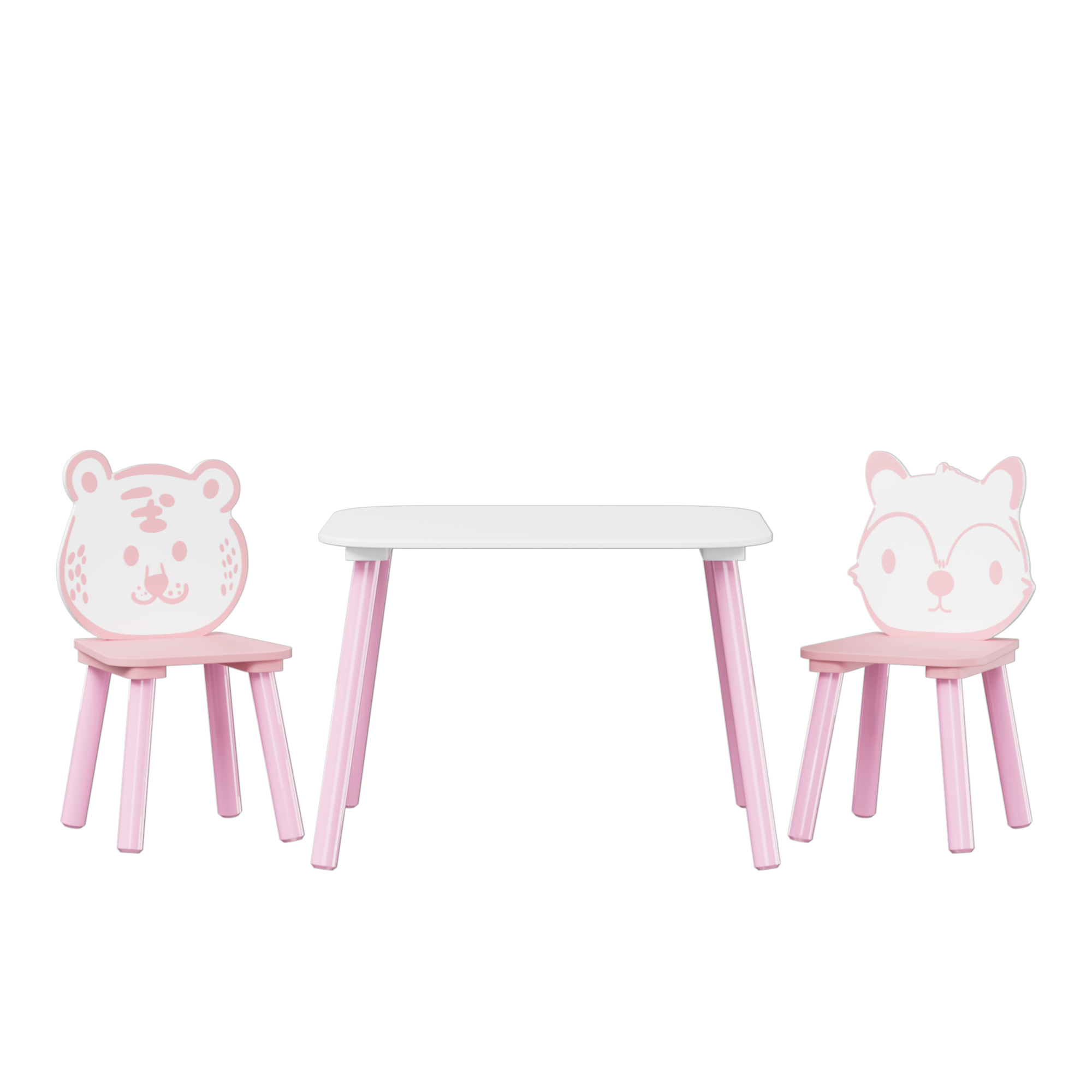 Kids Table and Chair Set, 3-Piece Wooden Toddler Desk with Animal Backrest, Activity Table for Drawing, Learning,Playroom or 