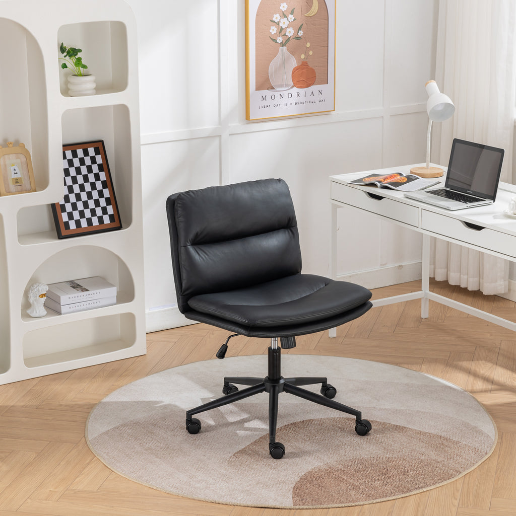 Bizerte Adjustable Swivel Criss-Cross Chair, Wide Seat/ Office Chair /Vanity Chair, Black - Grand Goldman