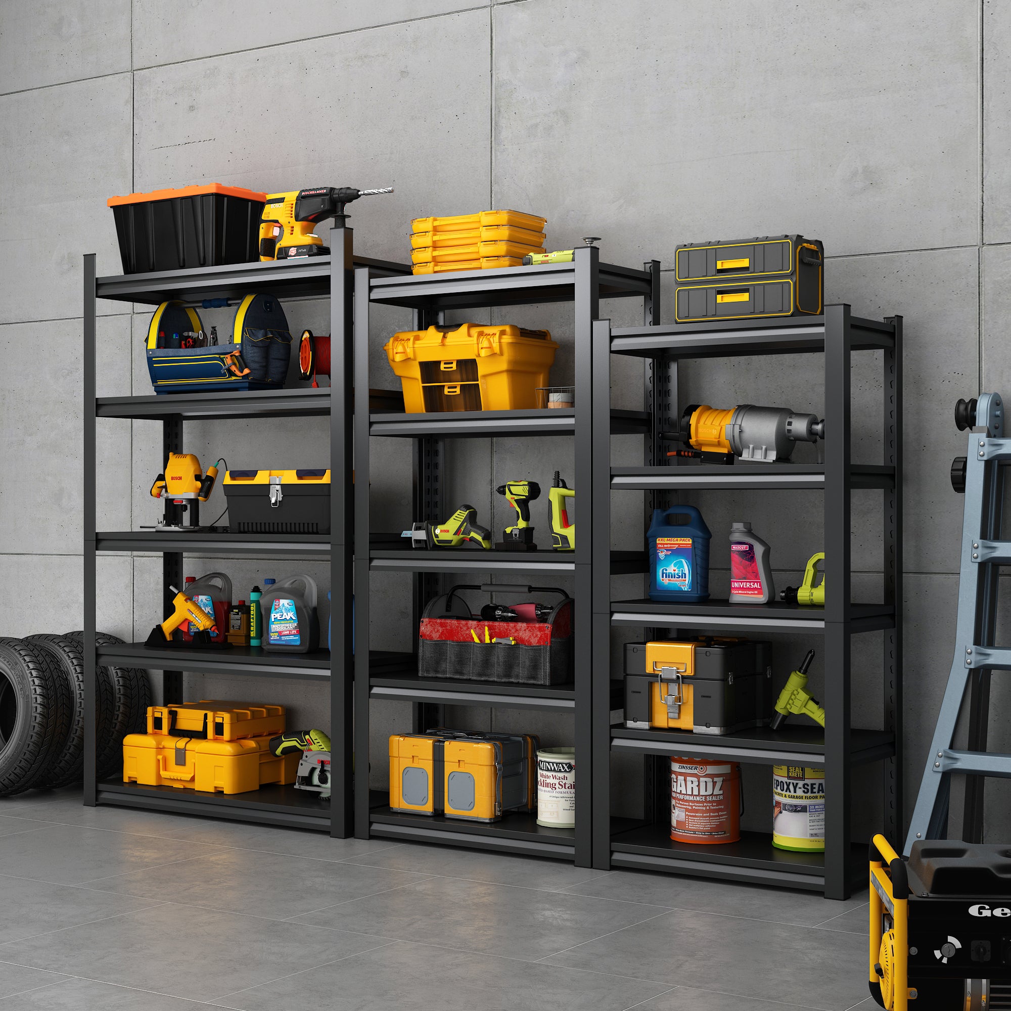 Industrial Black Metal 5 Tier Storage Shelves, Adjustable Heavy Duty Garage Shelving Unit, 72 Inch High - Grand Goldman Shop