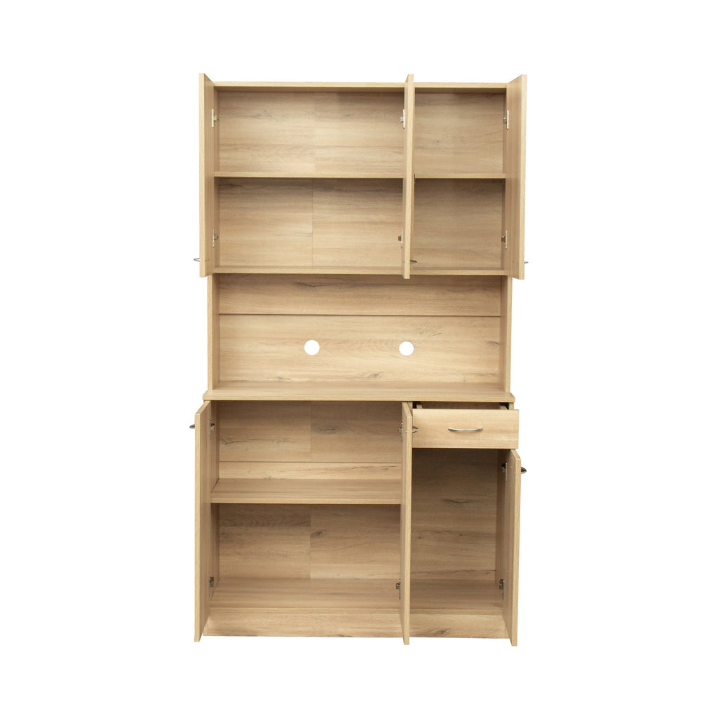 70.87' Tall Wardrobe& Kitchen Cabinet, with 6-Doors, 1-Open Shelves and 1-Drawer for bedroom,Rustic Oak - Grand Goldman Shop