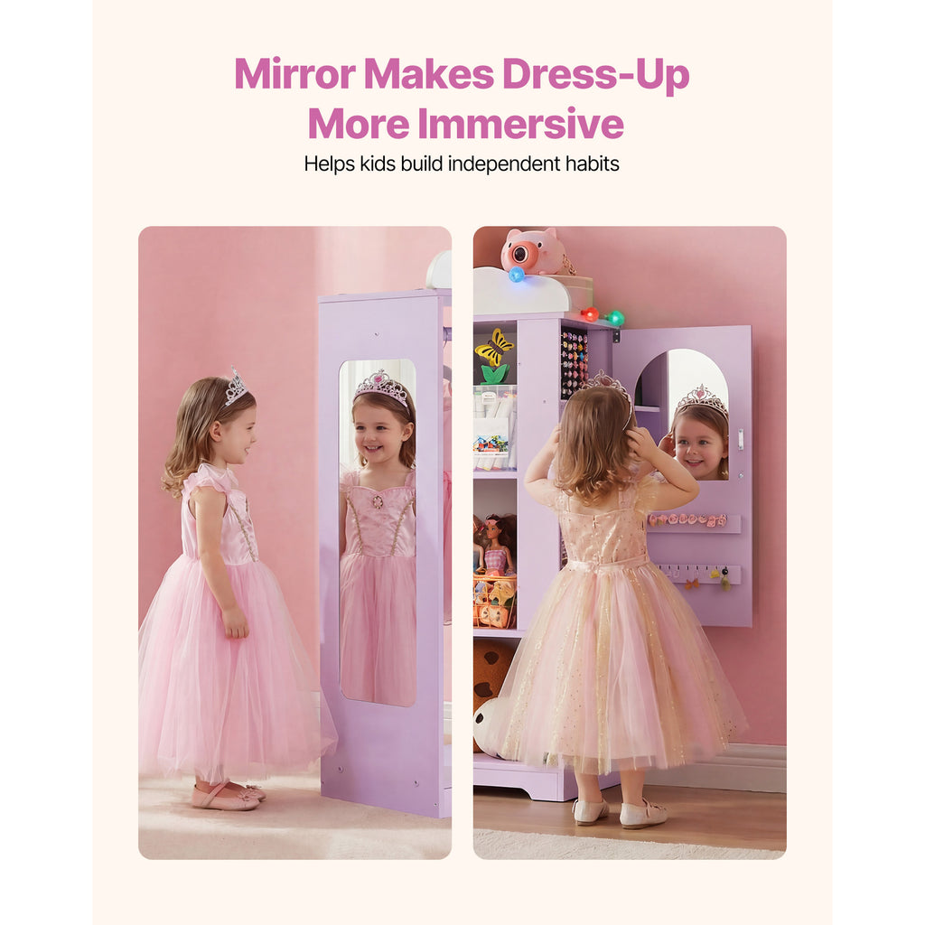 Kids Dress Up Storage, with Jewelry Cabinet, Dress Up Closet with Mirror and Shelves, Princess Costumes Wardrobe Closet, Todd
