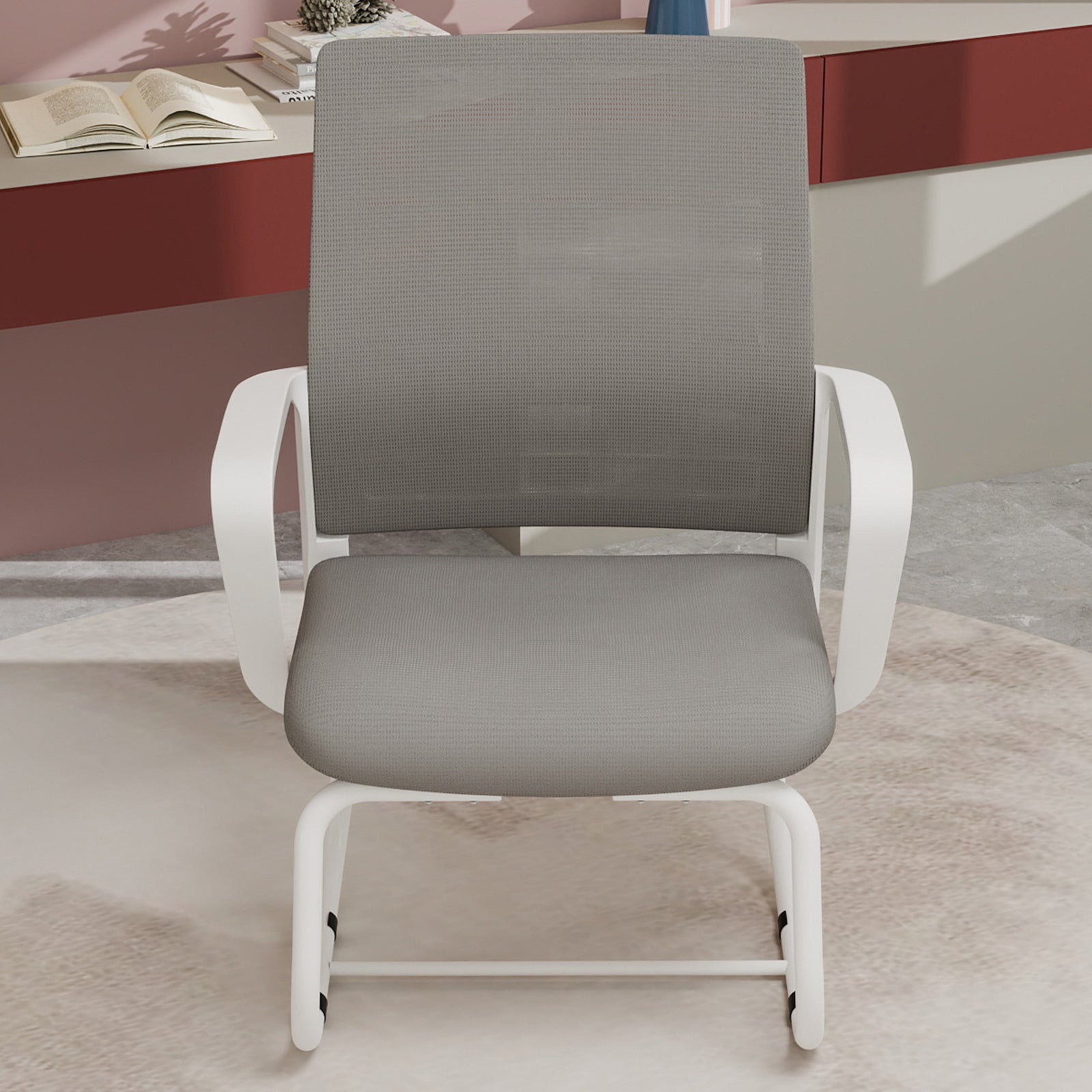 Minimalist Modern Office Chair with Metal Frame, Soft Mesh Backrest, White+Gray, for Home and Office Use - Grand Goldman