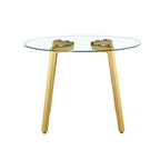 Modern minimalist style circular transparent tempered glass table, tempered glass tabletop, golden metal legs, suitable for kitchen, dining room, and living room, 42 '* 42' * 29.5 '1123r - Grand Goldman Shop
