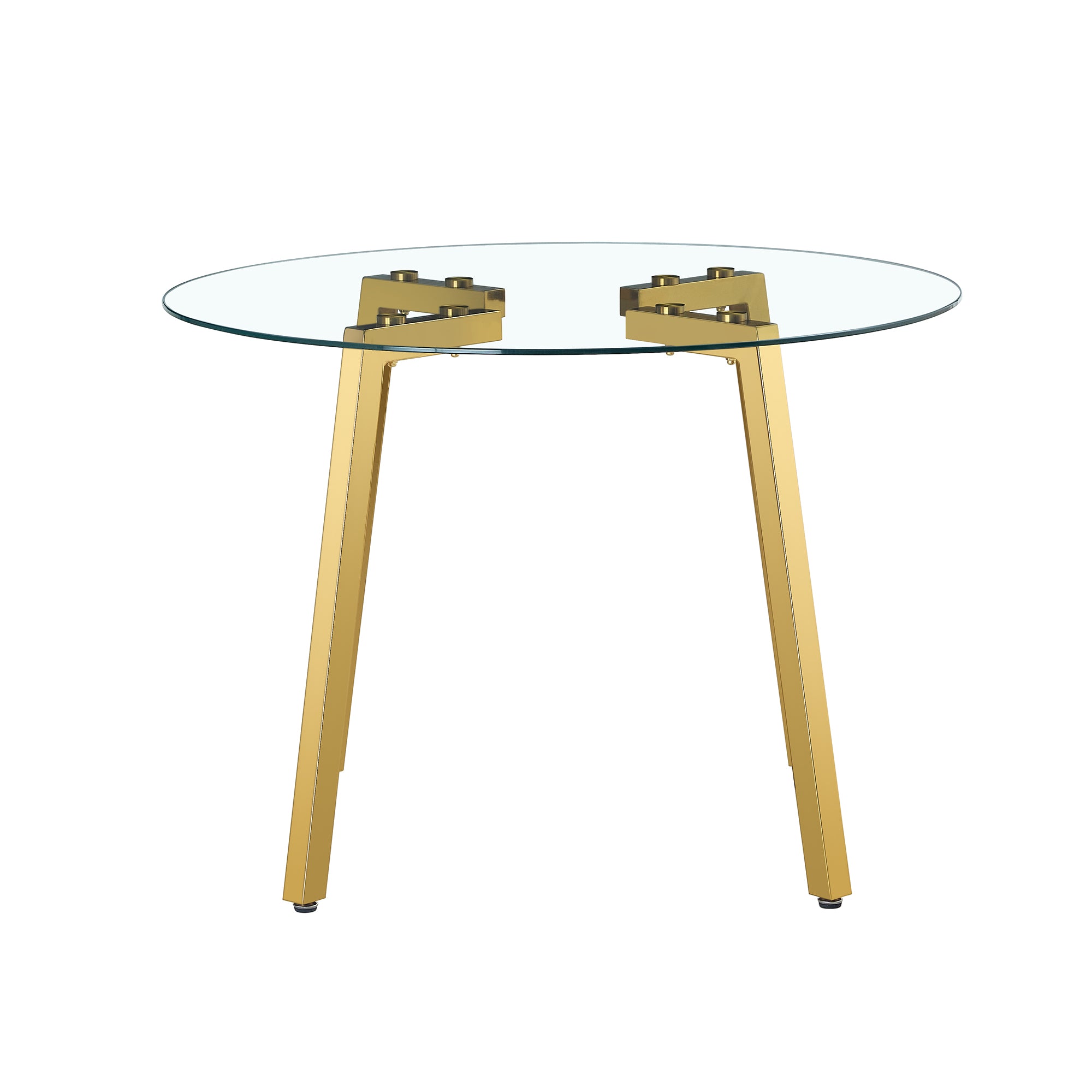 Modern minimalist style circular transparent tempered glass table, tempered glass tabletop, golden metal legs, suitable for kitchen, dining room, and living room, 42 '* 42' * 29.5 '1123r - Grand Goldman Shop