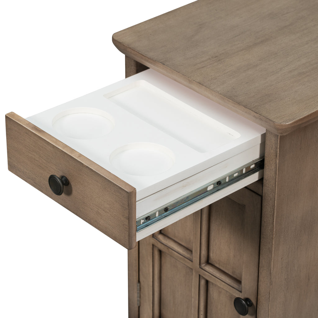 U-Can Classic Vintage Livingroom End Table Side Table with USB Ports and One Multifunctional Drawer with cup holders, Antique Brown (Old SKU: WF296294AAD) - Grand Goldman Shop