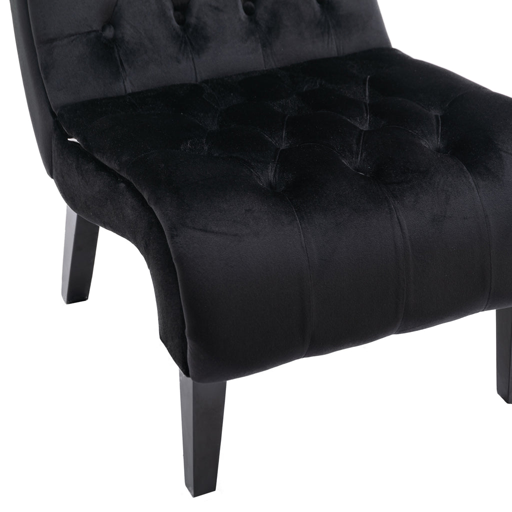 COOLMORE Modern Velvet Armless Accent Living Room Chair / Leisure Chair,Upholstered Fabric Button Comfortable Chair with Wooden Legs for Bedroom, Living Room, Office (Black Velvet) - Grand Goldman Shop