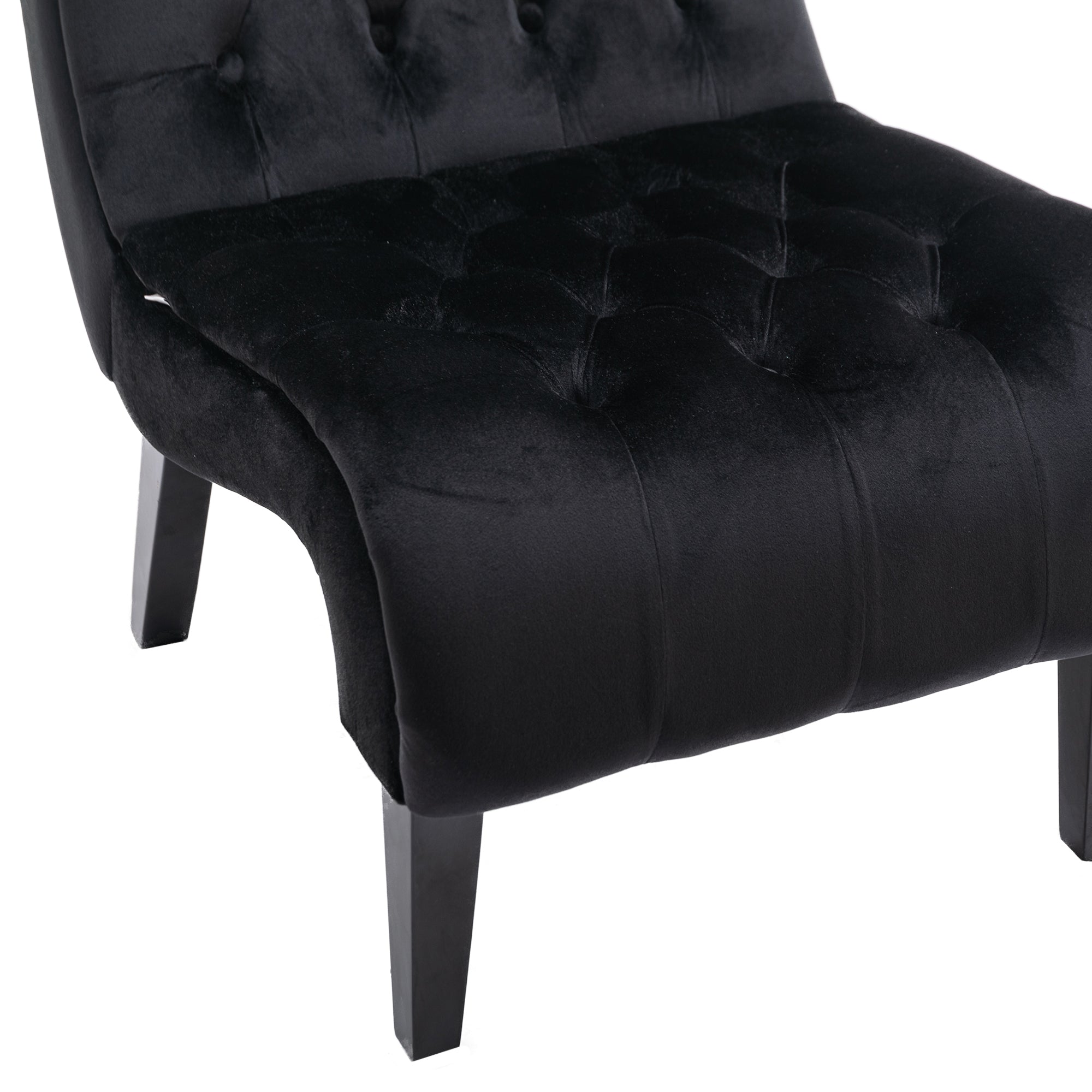 COOLMORE Modern Velvet Armless Accent Living Room Chair / Leisure Chair,Upholstered Fabric Button Comfortable Chair with Wooden Legs for Bedroom, Living Room, Office (Black Velvet) - Grand Goldman Shop