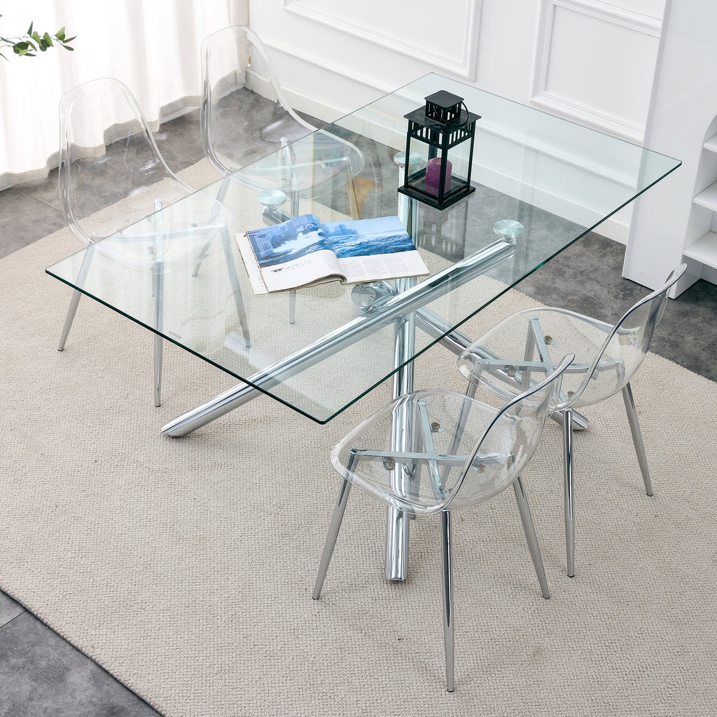 Modern simple transparent dining chair plastic chair armless crystal chair Nordic creative makeup stool negotiation chair Set of 4 and plating metal legW115164140,TW-1200 - Grand Goldman Shop
